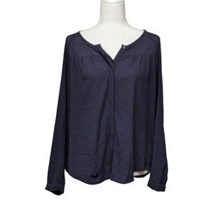 Joie Adelman Crepe Button-Down Blouse Shirt Navy Size S